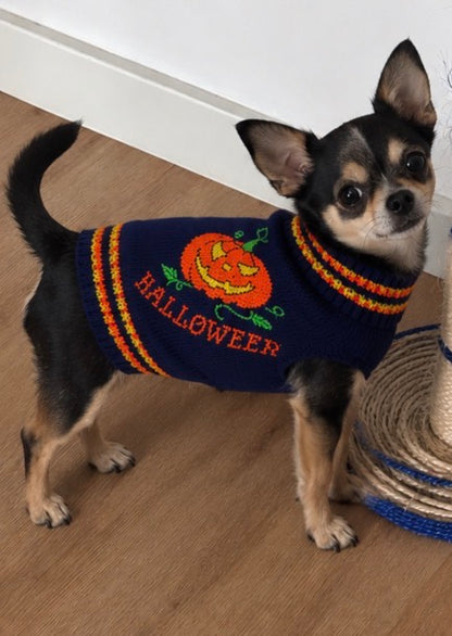 Suéter de Punto "Halloween Pumpkin" para Perros y Gatos - Azul Marino